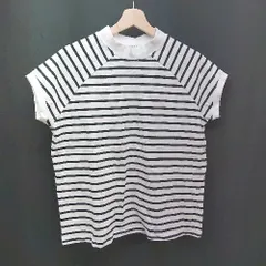 ◇ CLASSICAL ELF ボーダー柄 コットン100％ クルーネック 大人っぽい 半袖 Tシャツ サイズM ホワイト系 レディース E  【1308290045695】