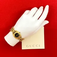 【GUCCI】グッチ バングルウォッチ 150L ゴールド ブレス ブラック 稼働品 極 美品 GUCCI グッチ 6400L バングルウォッチ クォーツ