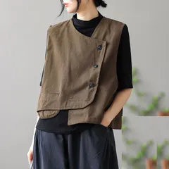 ベスト レディース 綿 麻 Vネック 袖なし 前開き ノースリーブ ゆったり シンプル おしゃれ 春夏 秋 女性 日常 可愛い 上着 プルオーバ 原宿系 ファッション 服 普段着 日常 guyan26