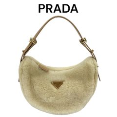 プラダ PRADA MONTONE フェイクファー 1BC194 ECRU+NOISET 2Wayセミショルダーバッグ S5Q550