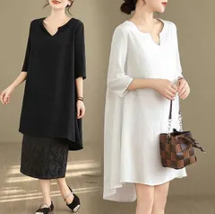 チュニック 大人可愛い 七分袖 チュニックワンピース ブラウス チュニック 大きいサイズ ゆったり 体型カバー vネック ロングTシャツkekedn01