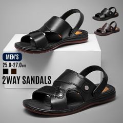 2WAYサンダル メンズ レザー 合皮 スリッパ つっかけ バックストラップ カジュアル 疲れにくい ブラック ブラウン