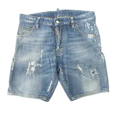 ディースクエアード DSQUARED2 美品 ダメージ デニム ショートパンツ ハーパン ジーンズ ペイント加工 イタリア製 44 インディゴ ★AA★