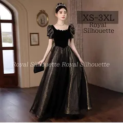 イブニングドレス パーティードレス ナイトドレス ブラック 黒 パフスリーブ 大きいサイズ 謝恩会ドレス 結婚式 XS S M L XL LL 2XL XXL 3XL XXXL 姫系 発表会 プリンセス ガーリー 豪華 パーティー