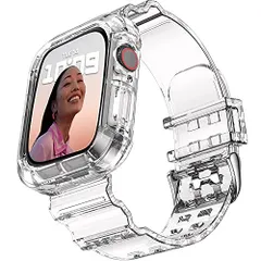 424445mm_A:クリア Apple Watch クリア バンド 42mm 44mm 45mm 耐衝撃 TPU ベルト 保護カバー 一体型交換用 アップルウォッチ バンド コンパチブル iWatch Series 76SE54321