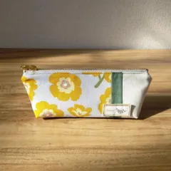 ❀.*・゚大きな花柄 大きめペンケース イエロー❀.*・゚コーデュロイ