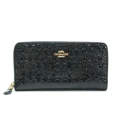 コーチ COACH アコーディオン ウォレット パテント レザー シグネチャー デボスド 型押し F54805 長財布 ラウンドファスナー ロングウォレット レディース メンズ ブラック 中古 mbf23005