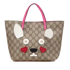 グッチ GGスプリーム チルドレンズ ラビット 457181 ベージュ ピンク PVC レザー レディース GUCCI【1-0214713】