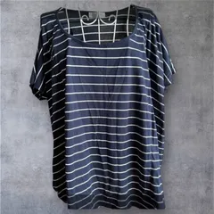 T675 DURERネイビーとホワイトストライプ 半袖Tシャツ　サイズフリーのサムネイル