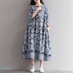 ワンピース 夏 レディース ロングワンピース リゾートワンピース 七分袖 ワンピ 総柄 ロングワンピ 花柄 クルーネック 綿麻風 大きいサイズ 夏服 ミモレ丈 ワンピース エスニック風 リゾート きれいめ おしゃれ xzjhrqi#