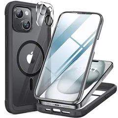 Miracase iPhone15 用 ケース MagSafe対応 9H 強化ガラス 360°保護 スマホケース iPhone15 用 カバー 全身バンパー保護ケース 6.1インチ フルカバー ワイヤレス充電対応 マグセーフ対応 マグネット搭載 黒 0