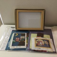 ZB113-3 額付き 2点セット　　ふくろうの「ちりめんくるみ絵」 手芸　ハンドメイド用品　手芸キット