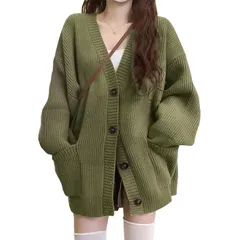 【新品】 [DayaEmmoTQ] ロングカーデ ニット レディース Vネック レイジースタイル カーディガン コート 長袖 ボタン トップス ストレッチ 大きいサイズ ゆったり カットソー 暖かい 羽織り 秋服 着痩せ オフィス 通勤 秋冬春 0