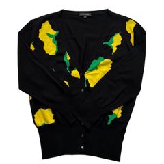 ESCADA エスカーダ ニットカーディガン 黒 黄 Ｖネックシャツ レモン 檸檬 レディース Mサイズ