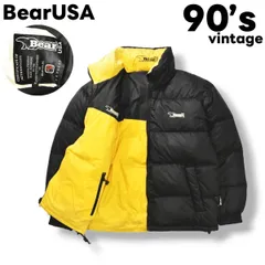 【肉厚】 90s ヴィンテージ ベアーUSA BearUSA リバーシブル ダウンジャケット M ブラック x イエロー メンズ