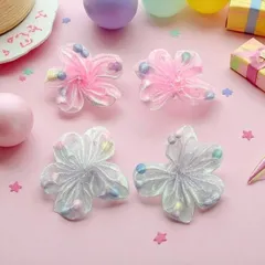 クッションパーツ 花型オーロラ 5cm クリア 同色2個 ハンドメイド素材 手芸材料 アクセサリーパーツ ぬい活 ピンク ホワイト pt-2890