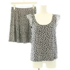 アニエスベー agnes b. セットアップ 上下 カットソー ノースリーブ Uネック フレアスカート イージー ミニ丈 ウエストゴム 花柄 ストレッチ 2 M 黒 ブラック /BB ■BM