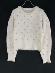 【お値引き交渉大歓迎】未使用 3.1 Phillip Lim　フィリップリム S ホワイト ビジュー付クルーニット