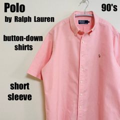 90s ポロ バイ ラルフローレン 半袖 ボタンダウンシャツ ショートスリーブ Polo by Ralph Lauren 半袖シャツ ピンク メンズ XLサイズ オーバーサイズ ユニセックス 刺繍ポニー 90年代 アメカジ 大きめ ゆったりサイズ