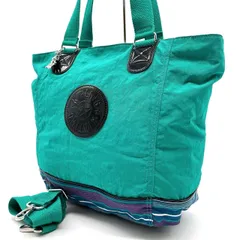 【良品】 Kipring キプリン 2way ショルダーバッグ トートバッグ デカロゴ ゴリラチャーム A4収納 大容量 シルバー金具 ボーダー柄 肩掛け レディース グレー 灰色 ブルー 青色