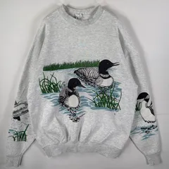 古着 90's/90年代 パシフィック デザイン PACIFIC Designs USA製 スウェット アニマル柄 袖プリント ビッグサイズ L／XL  グレー メンズ