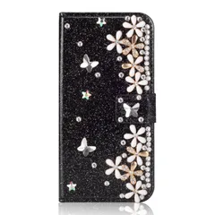 【新着商品】OYIME iphone 13 / iphone 14 用 ケース 手帳型 おしゃれ お花 蝶々 デザイン かわいい きらきら デコ 女子 女性向け きれい 優雅 カバー 横開き マグネット カード収納 耐衝撃 滑り防止 スマホケース ハンドメイド