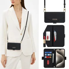 【Hamany】 対応 iphone15promax ケース ショルダー 鏡 アイフォン15プロマックス ケース 手帳型 ストラップ付き ミラー スマホケース 対応 iphone 15 pro max 財布 クロスボディケース 肩がけ 耐衝撃 レザ