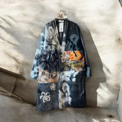 レザーコート ロングコート レディース メンズ ユニセックス 再構築 リメイク デニム ダメージ 帯 ペイント Ao Miyasaka 久喜倉庫店