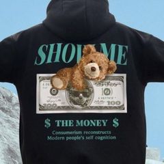 ＄ くま メンズ パーカー バックプリント オーバーサイズ 黒 韓国 大人気