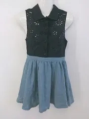 ◇ ◎ ●美品● OZOC タグ レース 切替 ノースリーブ ミニ チュニックワンピース サイズM ブラック ブルー系 レディース P  【中古】 【1211210005474】