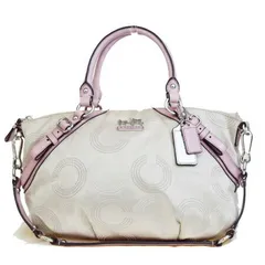 【中古】 コーチ COACH オプアート ハンドバッグ ショルダー 2WAY ベージュ ピンク キャンバス レザー 保存袋付き 15935 08HD662
