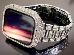 silver★アップルウォッチ　キラキラ　フルダイヤバンド　ステンレスベルトカバー　ケースセット　AppleWatch用専用　Box入り　最高ランク