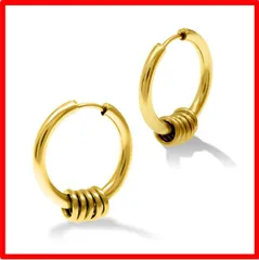 【送料無料 】 12mm（内径）_ゴールド [Puente] ピアス メンズ フープピアス フープ リング リングピアス レディース 5連リング ステンレス ス