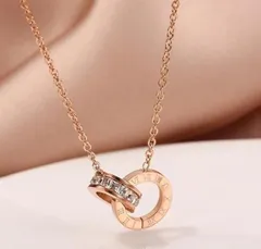 【新品・未使用品】 ネックレス ダブルリング ジュエリー ピンクゴールド