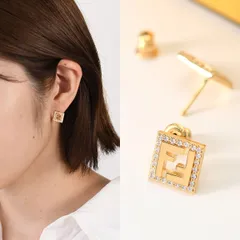 FENDI フェンディ アクセサリー フォーエバー ピアス 8AK916 ATEP レディース ゴールド クリスタル スタッズピアス 両耳用 FFロゴ