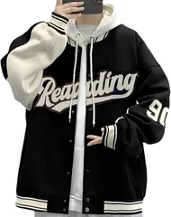 aspersio アスペルシオ オシャレ スタジャン スタイリッシュ 長袖 ブルゾン フードなし ウスデ アウター メンズ アメリカン スカジャン ジャンバー オーバーサイズ 軽量 原宿風 アウトドア 紳士(モダンブラック,  L)