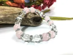 ローズクォーツ&水晶 パワーストーン ブレスレット 天然石 10mm  （シルバー）メンズ・レディース 男性・女性 数珠ブレス 開運  [3]