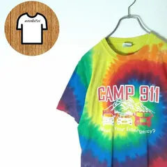 PORTandCOMPANY タイダイ柄 総柄 Tシャツ XS 半袖 海外古着 A446 ホンデュラス カラフル マルチカラー キャンプ レスキュー ショートスリーブ クレイジーカラー イエロー 黄色 グリーン 緑 ブルー 青 パープル 紫 レッド 赤オレンジ