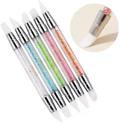 【特売】ネイルアートブラシ 5本セット シリコンブラシ ジェルネイル用ブラシ 両端ヘッド レジン道具 ペイントブラシ 簡単 アート ネイル筆セット（ホワイト、ブルー、グリーン、オレンジ、ピンクの5色セット）のサムネイル