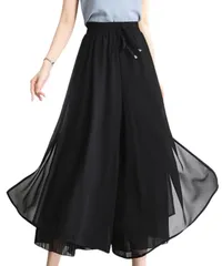 [Elixio] [エリクシオ] レディース パンツ ワイドパンツ ガウチョパンツ フレア ゆったり 薄手 きれいめ 夏 春 秋 オフィス デート 大きいサイズ フレアパンツ シフォン 通勤 春夏 (XL, ブラック) [ブラック] [XL]