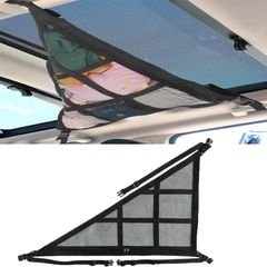 新品 DERCHIA車内天井収納 ネット 車用天井ネッ 三角形車用収納ネット 荷物固定 荷物落下防止 車用収納 ジッパー付きラゲッジ 収納便利 バックル固定 カーゴネット (ブラック)