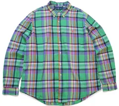 00s ラルフローレン CUSTOM FIT マドラスチェック ボタンダウン コットンシャツ XXL★93 特大 インド綿 オールド ビッグサイズ
