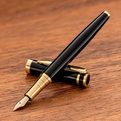 黒色万年筆 ゴールド装飾付き父の日就職祝い母の日記念品など筆記用具文房具 黒い万年筆 金メッキ装飾 父の日就職祝い母の日記念品など筆記用具