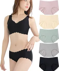 Arimiee 3シームレスショーツ パンツ レディース 女性用 下着 無縫製 スカラップ 5枚セット( ５色組,  L)
