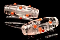 水晶＆南紅瑪瑙　38-40x15(丸玉2)mm　九眼天珠 ビーズ 1個売り _PRG2299-2