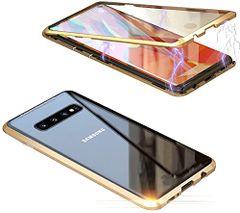 透明両面ガラス 前後 360°全面保護 ケース磁気吸着 表裏 マグネット式 ガラスケース アルミバンパー 対応 取り付けやすい SC-04L/SCV42 Galaxy Galaxy S10Plus ギャラクシーS10Plus カバー 両面強化ガラス ガラス 3