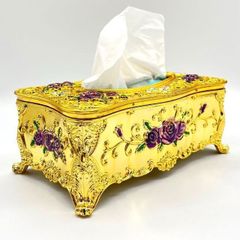 ヨーロッパ風 高級 ゴールデン 薔薇ティッシュボックスケース ロココ調 猫足 紫 ゴールド ラグジュアリー 海外 インテリア 紫 金 おしゃれ ゴージャス  モダン am ya