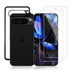 【在庫処分】9 Pro対応 ガラスフィルム（２枚入り）＋カメラフィルム（1枚入り） Pixel ガイド枠付き 貼り付け簡単 気泡防止 強化ガラス ギグーグルピクセル9 Pro Google 用 液晶 保護フィルム 硬度９H 耐衝撃 飛散防止 【指紋認証対応】