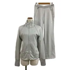 アディダス adidas セットアップ ジャケット ジップアップ スタンドカラー 長袖 M パンツ フレア ロング ジャージ スポーツウェア ロゴ S グレー
