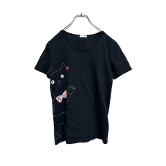 minilabo　猫ちゃん Tシャツ【M】黒　綿100% 半袖　CAT アニマル